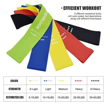 ENERBLOOM Silicone Resistance Loop Bands for Men&Women, Resistance Exercise Bands for Legs and Butt, Set of 5 Workout Bands for Home Fitness, Yoga, Strength Training, Physical Therapy