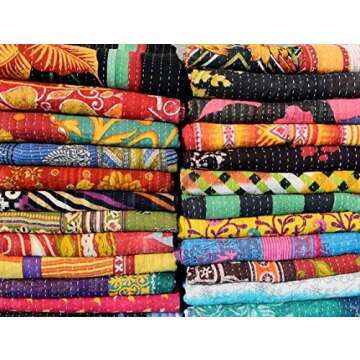 DIYANA IMPEX Wholesale Mix lot Tribal Kantha Quilts Reversible Vintage Cotton Bedspread Sari Throw Old Assorted Patches Bed Cover Rally (5)