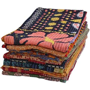 DIYANA IMPEX Wholesale Mix lot Tribal Kantha Quilts Reversible Vintage Cotton Bedspread Sari Throw Old Assorted Patches Bed Cover Rally (5)