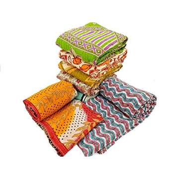 DIYANA IMPEX Wholesale Mix lot Tribal Kantha Quilts Reversible Vintage Cotton Bedspread Sari Throw Old Assorted Patches Bed Cover Rally (5)