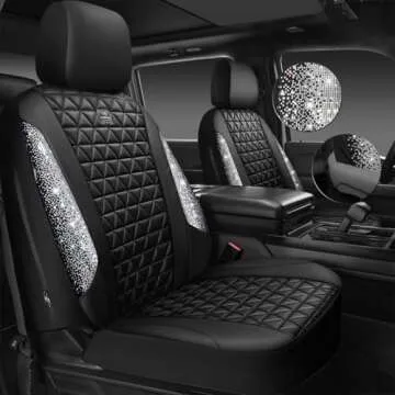 CAR PASS Bling Diamond Leather Car Seat Covers Full Seats Interior Sets, Waterproof Shining Glitter ...