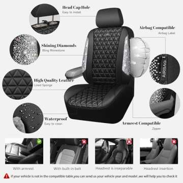 Bling Diamond Leather Car Seat Covers - Stylish, Waterproof, Universal Fit