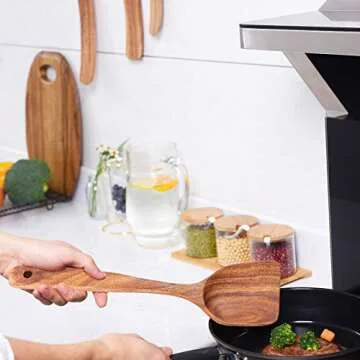 Wooden Kitchen Utensils Set,GUDAMAYE 6 PCE Wooden Spoons for Cooking,Wooden Cooking Utensils,Natural Teak Wooden Spoons For Non-stick Pan