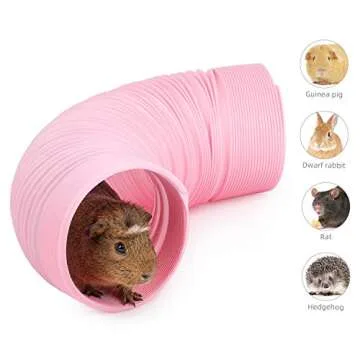 Niteangel Small Animal Foldable Play Tunnel with Fun Toys, 5.9 x 31.5 inches for Guinea Pigs, Rats and Dwarf Rabbits (Pink)