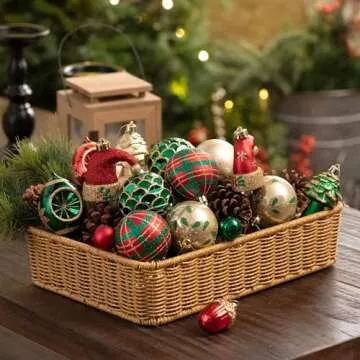 Valery Madelyn Ornaments for Christmas Trees, 70ct Red Green and Gold Shatterproof Christmas Tree Decorations, Traditional Country Hanging Ball Ornaments Bulk for Xmas Holiday Decor