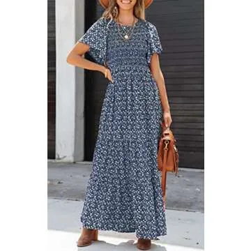 PRETTYGARDEN Floral Smocked Maxi Dress for Summer