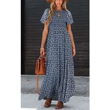 PRETTYGARDEN Floral Smocked Maxi Dress for Summer