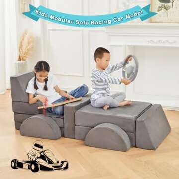 TROOPVILLE Modular Kids Play Couch,Kids Couch Building Fort, Kids Couch for Playroom and Bedroom,Tod...