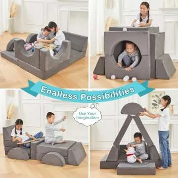 TROOPVILLE Modular Kids Play Couch,Kids Couch Building Fort, Kids Couch for Playroom and Bedroom,Toddler Sofa,Toddler Couches That Fold Out,Kids Sofa Couch,Kids Fold Out Couch,Couch for Kids (Grey)
