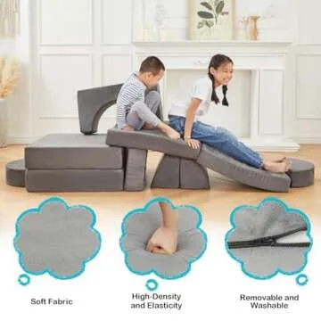 TROOPVILLE Modular Kids Play Couch,Kids Couch Building Fort, Kids Couch for Playroom and Bedroom,Toddler Sofa,Toddler Couches That Fold Out,Kids Sofa Couch,Kids Fold Out Couch,Couch for Kids (Grey)