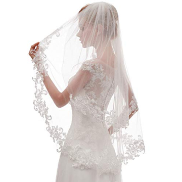 EllieHouse Women’s Short 2 Tier Lace White Wedding Bridal Veil with Comb L24WT