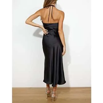 VUBIYA 2024 Summer Satin Tube Tops Slit Wedding Guest Dress for Women Elegant Sexy Strapless Halter Neck Midi Dresses Black