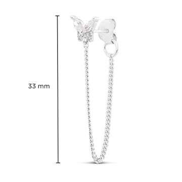 MILLA Silver & Gold Chain Earrings for Women - 14K Gold Butterfly Earrings for Women & More Trendy Earrings Styles - Comfortable Cute Earrings Aesthetic Jewelry (Sterling Silver/CZ Butterfly)