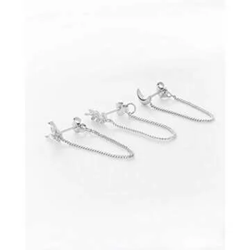 MILLA Silver & Gold Chain Earrings for Women - 14K Gold Butterfly Earrings for Women & More Trendy Earrings Styles - Comfortable Cute Earrings Aesthetic Jewelry (Sterling Silver/CZ Butterfly)