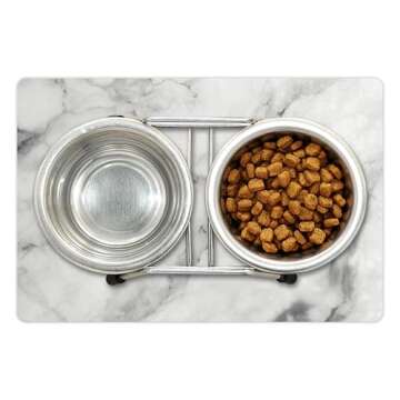 Ambesonne Pet Mat for Food and Water, Rectangle Non-Slip Rubber Mat for Dogs and Cats, Granite Surface Motif with Sketch Nature Effect and Cracks Antique Style Image, Grey Dust White