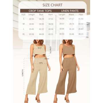 AUTOMET 2 Piece Summer Outfits for Women Casual Soft Lounge Matching Sets Two Piece Linen Crop Top Pants 2024 Fashion Clothes Beige L