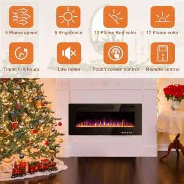 Vitesse 50 inch Ultra-Thin Electric Fireplace in-Wall Recessed and Wall Mounted Linear Fireplace Heater with Multicolor Flame,Timer,Low Noise,750/1500W,Touch Screen & Remote Control(50’’)