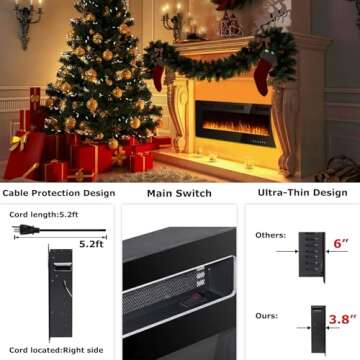 Vitesse 50 inch Ultra-Thin Electric Fireplace in-Wall Recessed and Wall Mounted Linear Fireplace Heater with Multicolor Flame,Timer,Low Noise,750/1500W,Touch Screen & Remote Control(50’’)