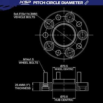 KSP 5X4.5 Wheel Spacers for Mustang Explorer, 1 inch 5x114.3mm Tire Spacers Adapters 25mm Thick 70.5...