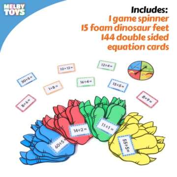 Dino Stomp Multiplication Game I Includes 144 Multiplication Flash Cards and 144 Division Flash Cards | Math Games for Kids 8-12 I 2nd, 3rd, 4th Grade Multiplication Games