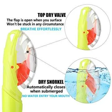 Aegend Dry Snorkel Green, Easy-Breath Free Diving Snorkel for Snorkeling Scuba Diving Freediving Swimming, with Top Dry Valve and Food-Grade Silicone Mouthpiece for Adult Youth