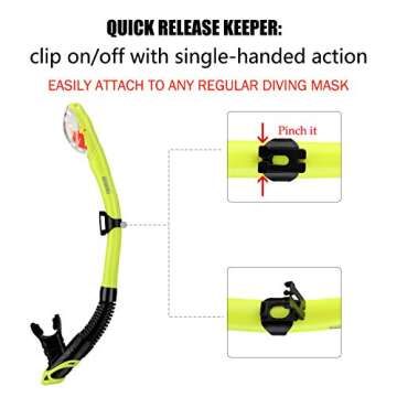 Aegend Dry Snorkel Green, Easy-Breath Free Diving Snorkel for Snorkeling Scuba Diving Freediving Swimming, with Top Dry Valve and Food-Grade Silicone Mouthpiece for Adult Youth