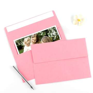50 Pack 4x6 Envelopes, A4 Pink Envelopes Self Seal, Printable Envelopes for Invitation, Baby Shower, Birthday Party, Wedding, Postcards, Mailing, Greeting Cards