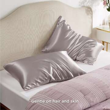 Bedsure Satin Pillowcase for Hair and Skin - Dusty Rose Zipper Pillow Cases Queen Size Set of 2, Sim...