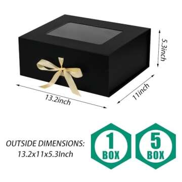 Elegant PLINJOY Black Gift Box with Clear Window 5-Pack