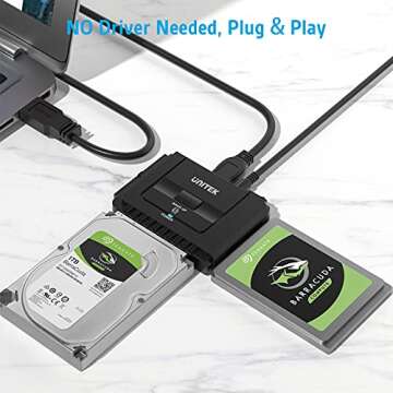 Unitek USB 3.0 to IDE and SATA Converter External Hard Drive Adapter Kit for Universal 2.5/3.5 HDD/SSD Hard Drive Disk, One Touch Backup Function, Included 12V/2A Power Adapter