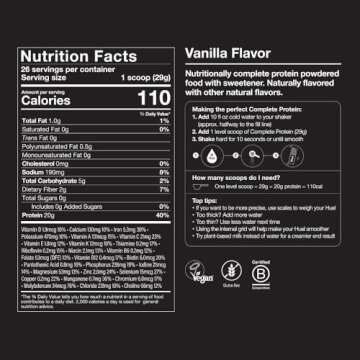 Huel Vegan Protein Powder | Vanilla | Complete Nutrition | 20g Protein Powder | 100% Plant-Based | 27 Vitamins & Minerals, Gluten Free, Non-GMO, Lactose Free | 26 Servings