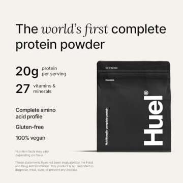 Huel Vegan Protein Powder | Vanilla | Complete Nutrition | 20g Protein Powder | 100% Plant-Based | 27 Vitamins & Minerals, Gluten Free, Non-GMO, Lactose Free | 26 Servings