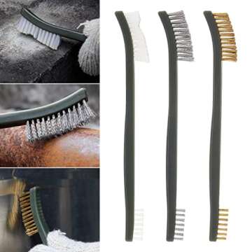OriGlam 3pcs Mini Wire Brush Set, Rust Paint Metal Cleaner, Cleaning Welding Slag and Rust, Handy Steel/Nylon/Brass Brush Set Suitable for Cleaning Paint/Rust/Dirt