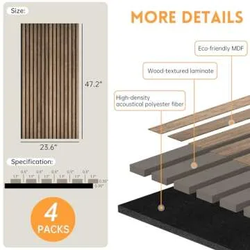 RITOLLO Wood Slat Wall Panel | 4 Pcs Acoustic Wall Panels 48" x 24.5" Wood Wall Panels 3D Sound Dampening Panels Wall Decoration - Walnut
