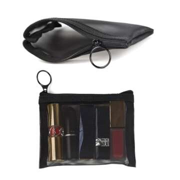 Patu Mini Zipper Mesh Bags, 4" x 5", Size S / A7, 5 Pieces, Beauty Makeup Lipstick Cosmetic Accessories Organizer, Small Travel Kit Storage Pouch, Black