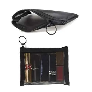 Patu Mini Zipper Mesh Bags, 4" x 5", Size S / A7, 5 Pieces, Beauty Makeup Lipstick Cosmetic Accessories Organizer, Small Travel Kit Storage Pouch, Black