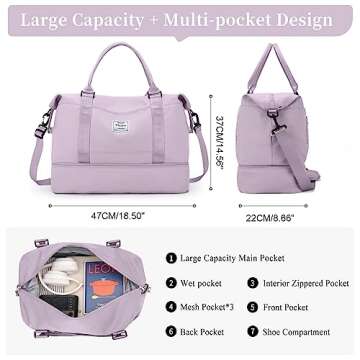 Weekender Bags for Women,Personal Item Travel Bag with Shoes Compartment,Overnight Travel Duffel Bag with Toiletry Bag