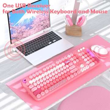 Wireless Keyboard and Mouse,MOFII 104 Round Keys Lovely Full-Size Cute Colorful Keyboard and Mouse w...