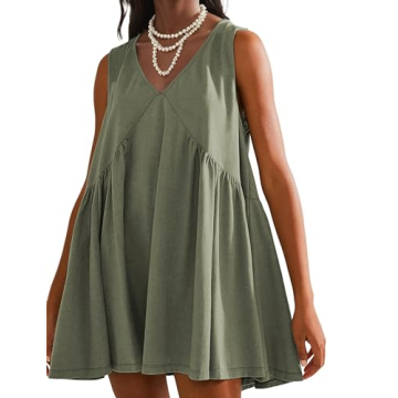 Eutten Womens Summer Sleeveless Mini Dress Casual Loose V Neck Sundress Swing Flowy Beach Dress with...