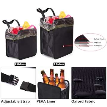 Ginsco Foldable Car Trash Can Large 3 Gallons, Hanging Car Garbage Can Large Capacity Water-Resistan...