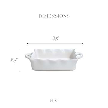 Casafina Ceramic 13.5" x 8.5" Rectangular Ruffled Baker - Cook & Host Collection, White | Oven & Dis...