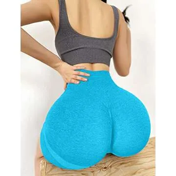 OQQ Women's Butt Lifting Yoga Shorts Workout High Waist Tummy Control Ruched Booty Pants Blue