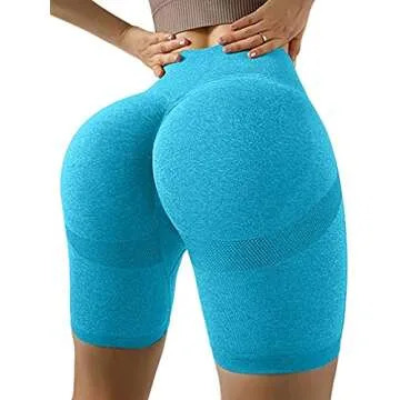 OQQ Women's Butt Lifting Yoga Shorts Workout High Waist Tummy Control Ruched Booty Pants Blue