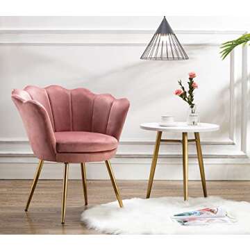 chairus Living Room Chair, Mid Century Modern Retro Leisure Velvet Accent Chair with Golden Metal Legs, Vanity Chair for Bedroom Dresser, Upholstered Guest Chair(Antique Pink)