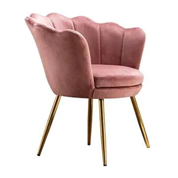chairus Living Room Chair, Mid Century Modern Retro Leisure Velvet Accent Chair with Golden Metal Legs, Vanity Chair for Bedroom Dresser, Upholstered Guest Chair(Antique Pink)