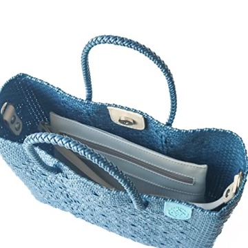 Maui Medium Woven Crossbody Bag - With Detachable Mesh Pouch, Blue Beach Bag, Recycled Plastic Purse, Oaxaca Mexican Woven Bag, Artisan Made Resort Bag