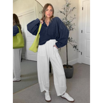 PLNOTME Womens Denim Tops Pullover Trendy Casual V Neck Loose Fit Puff Sleeve Jean Cotton Shirts