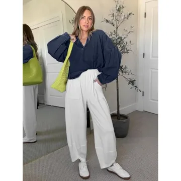 PLNOTME Womens Denim Tops Pullover Trendy Casual V Neck Loose Fit Puff Sleeve Jean Cotton Shirts