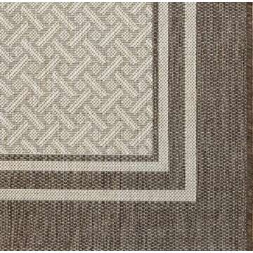 Gertmenian Indoor Outdoor Classic Flatweave Area Rug, Stain & UV Resistant Carpet, Deck, Patio, Poolside & Mudroom, 8x10 Ft Large, Simple Border, Brown Tan, 22911