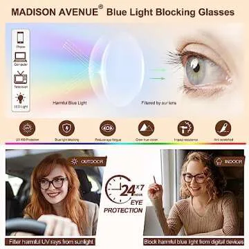 Madison Avenue Blue Light Blocking Glasses Oversized Fashion Blue Light Glasses for Women Anti Eyestrain & UV Protection Computer Eyeglasses (Clear)